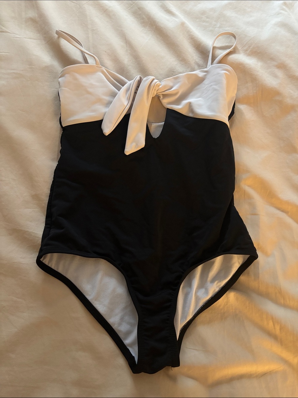 Kids Black and White One-Piece Swimsuit with Front Tie